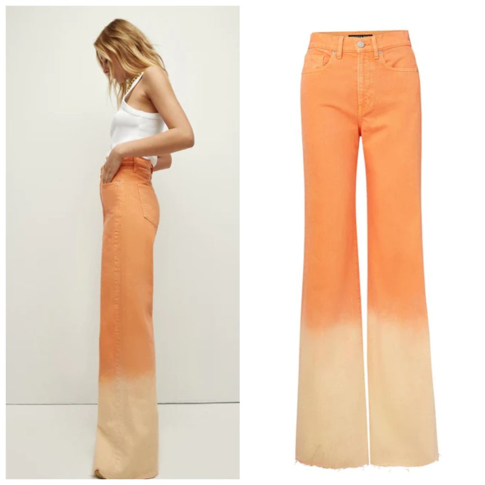 Veronica Beard Orange and Cream Flare Jeans